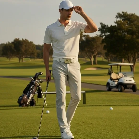 Puma White Leather Belt with Cream & Silver Enamel Logo Buckle - Picture 9 of 9